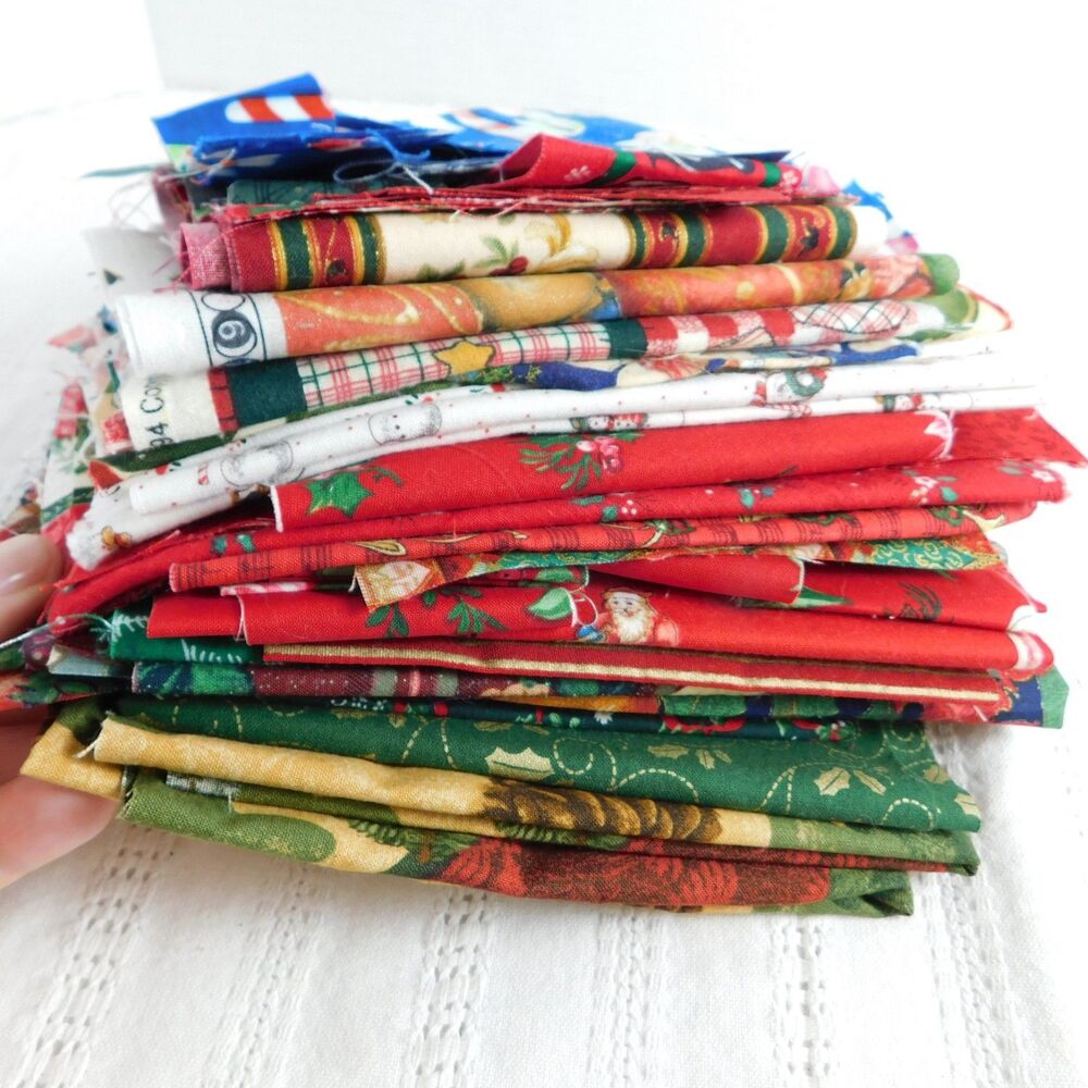 Christmas Fabric Scraps Quilting Cotton 1.2 pounds Sewing Holiday Crafts NEW Vtg